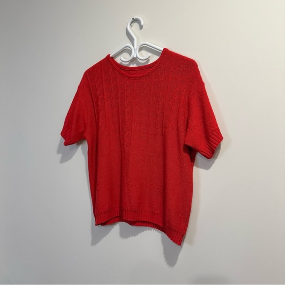Vintage womens medium short sleeve red knit sweater intricate details cozy - Picture 4 of 6